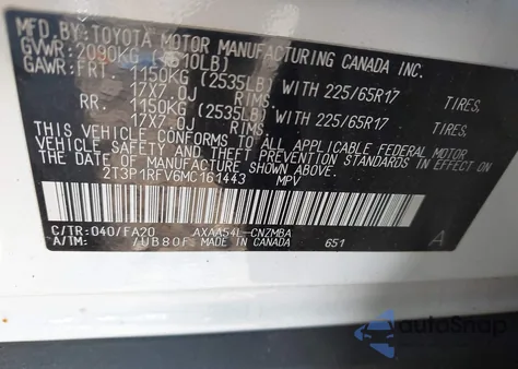 2021 Toyota Rav4 Xle z USA, uszkodzony, nr VIN 2T3P1RFV6MC161443